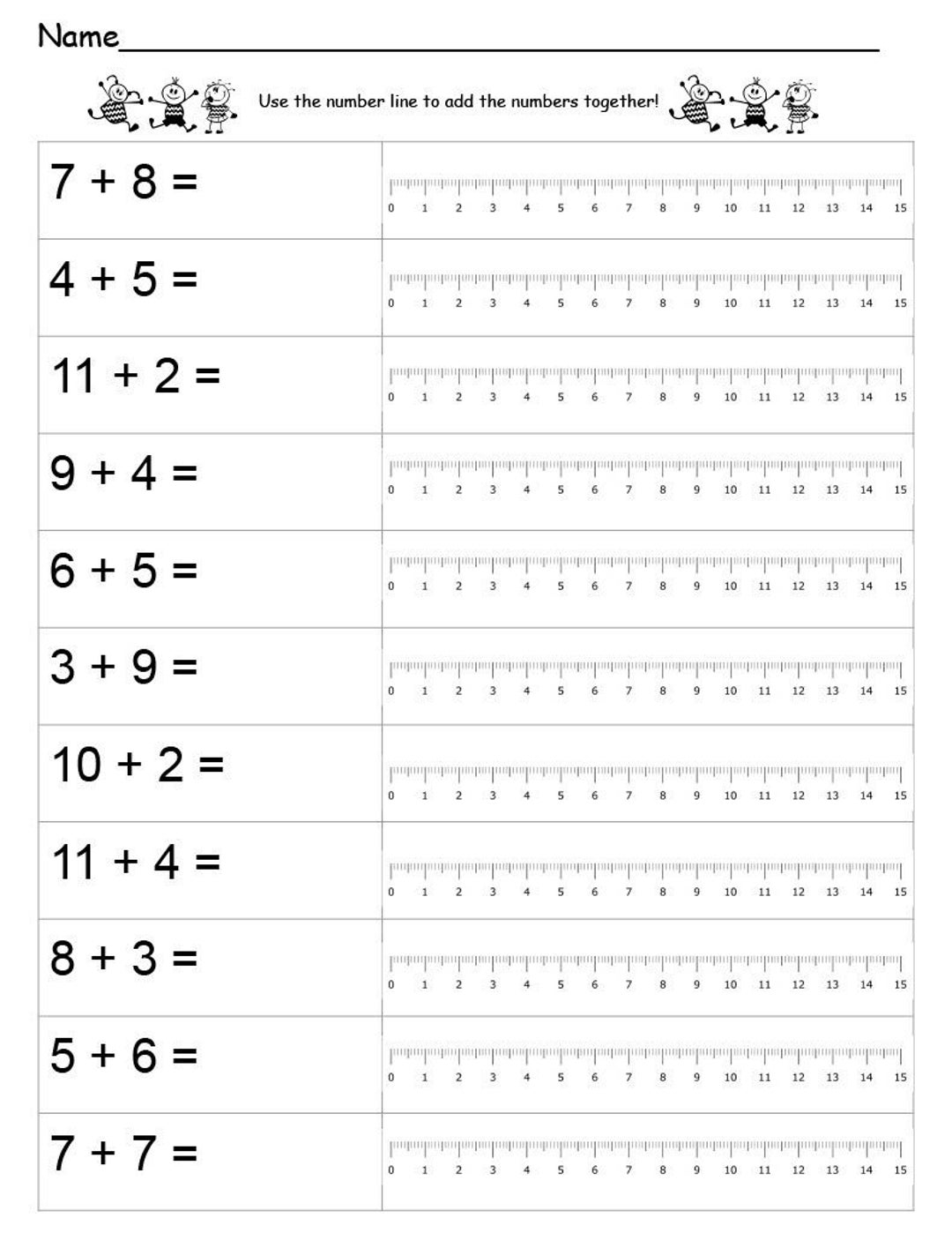 10 Printable Worksheets Number Line Addition Addition Using A Number Line Up To 20 Preschool 2nd Grade Math Etsy
