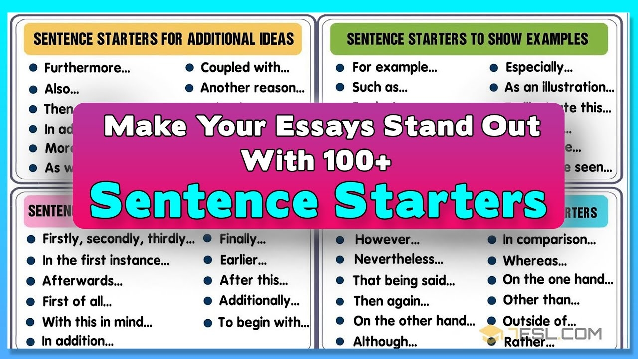 100 Great Examples Of Sentence Starters To Improve Your Essay Writing In English YouTube 100 Great Examples Of Sentence Starters To Improve Your Essay Writing In English YouTube
