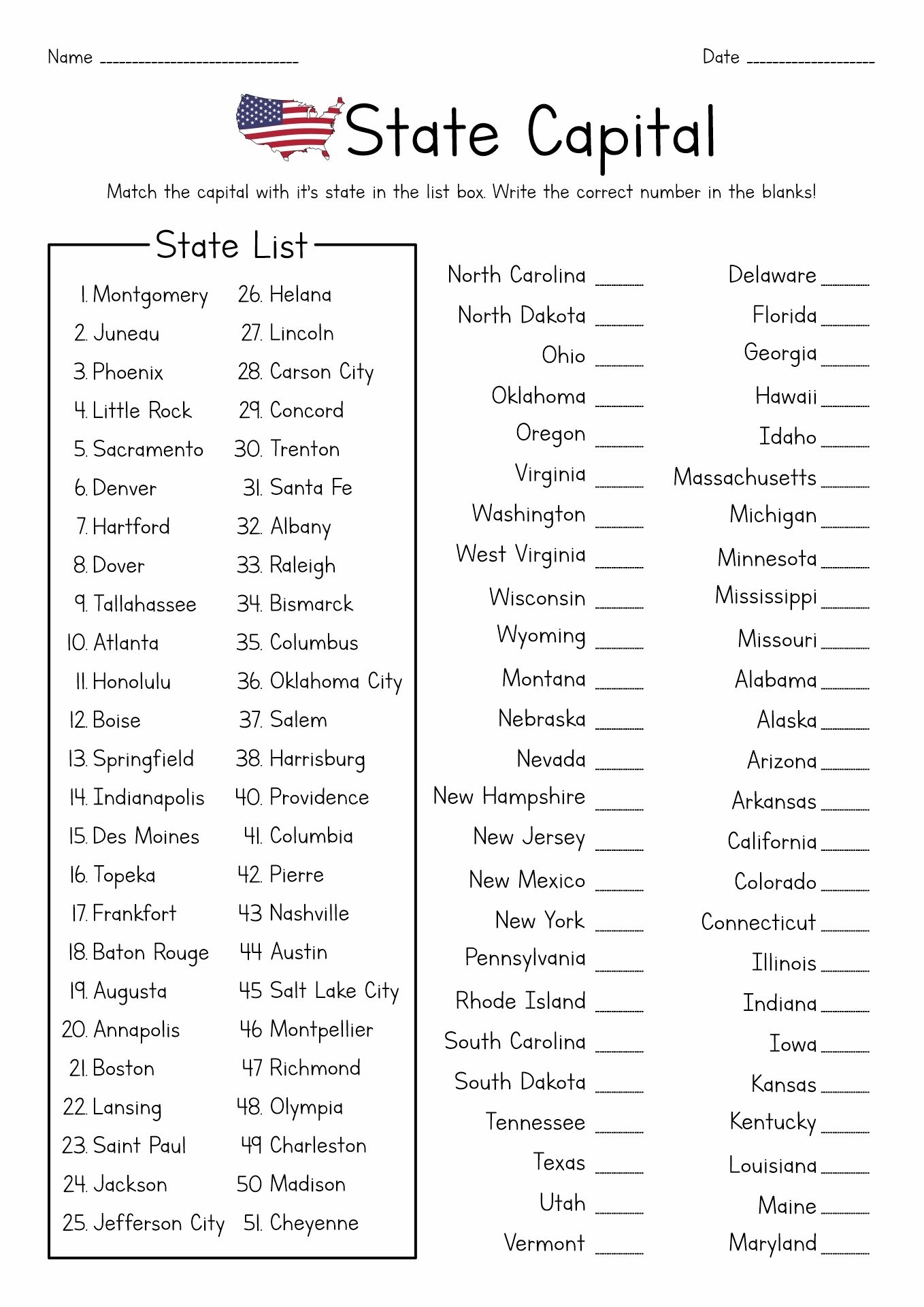 13 Fifty States Worksheets