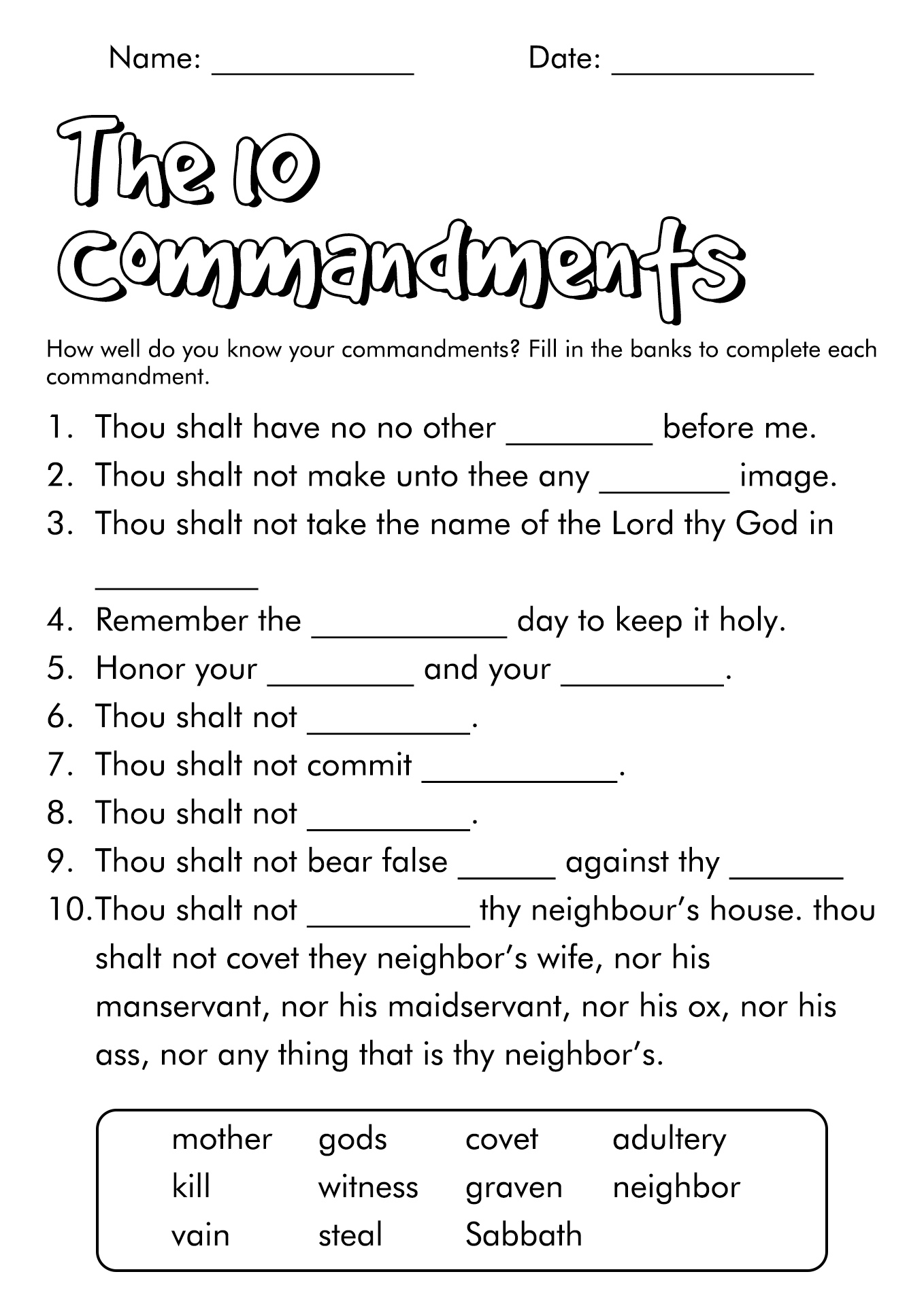 17 10 Commandments Blank Worksheet 17 10 Commandments Blank Worksheet