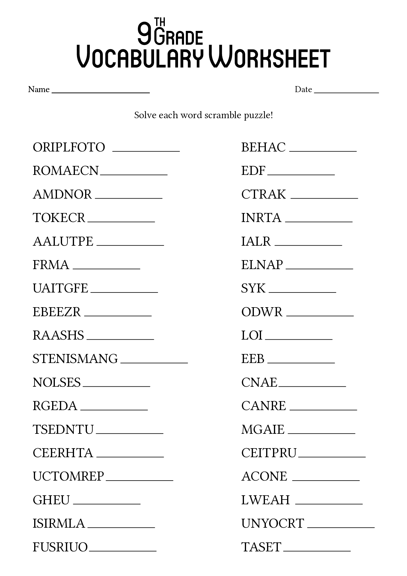 free printable worksheets for 9th graders free printable worksheets for 9th graders