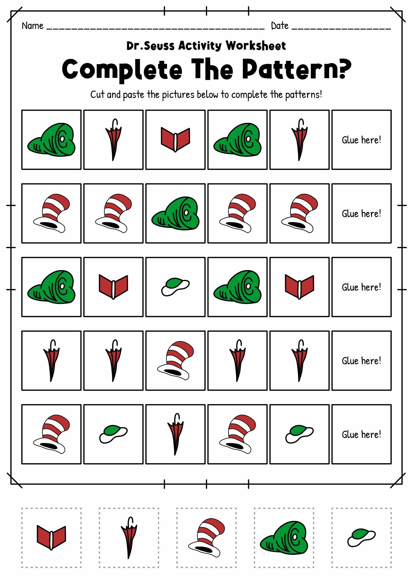 Preschool Free Printable Preschool Dr Seuss Worksheets