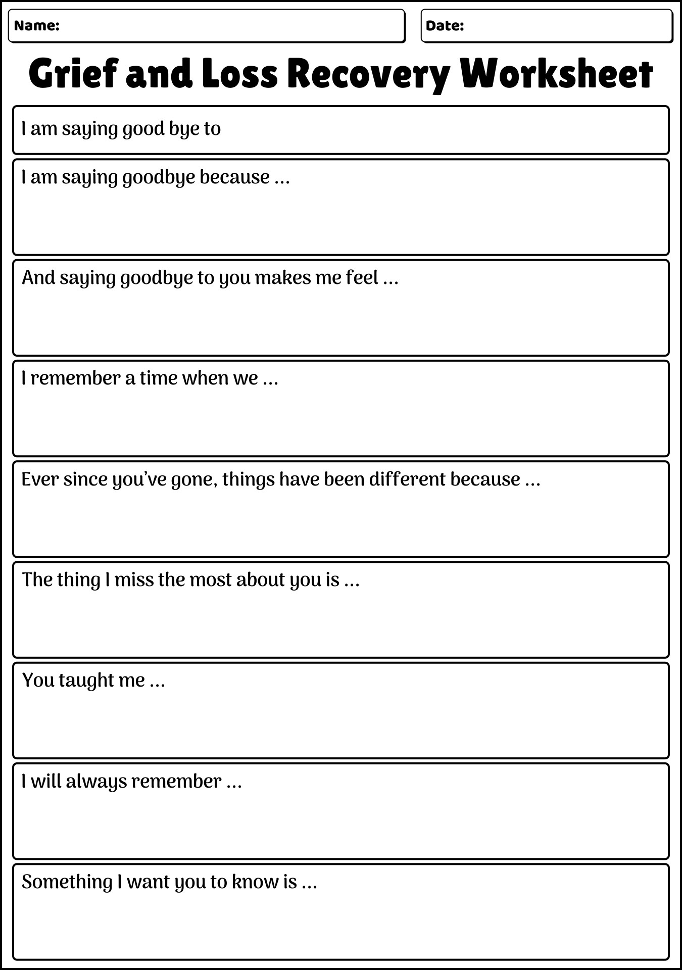 free printable grief worksheets for adults