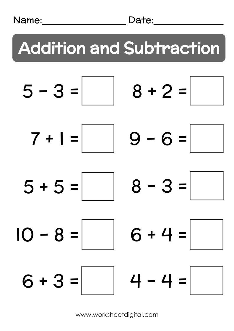 18 Printable Addition Subtraction Up To 10 Worksheets Printable Worksheets Library
