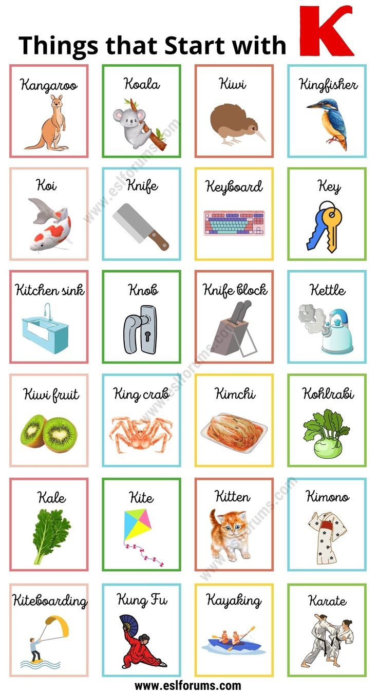 letter k preschool words