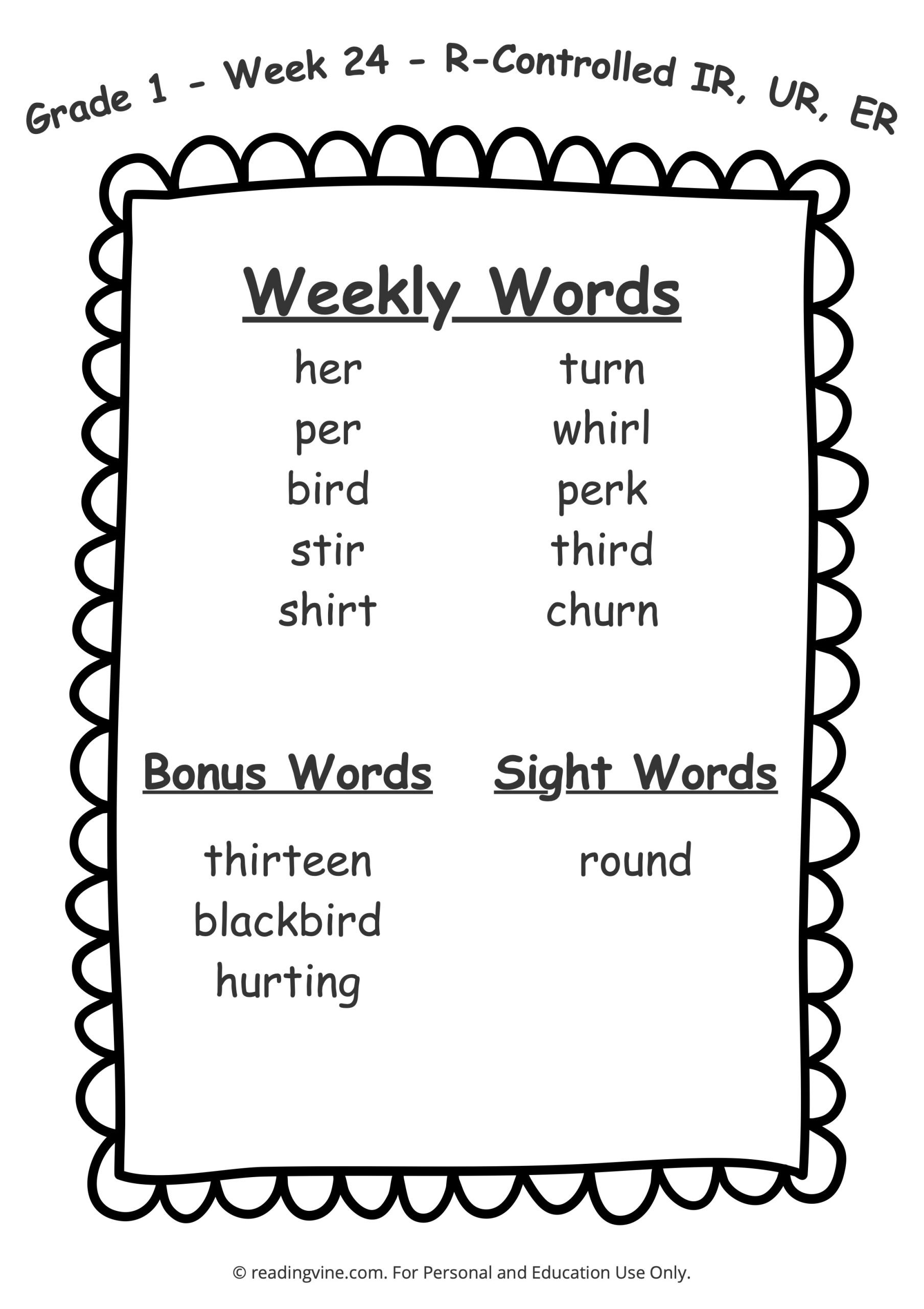 Spelling Words For 1st Graders