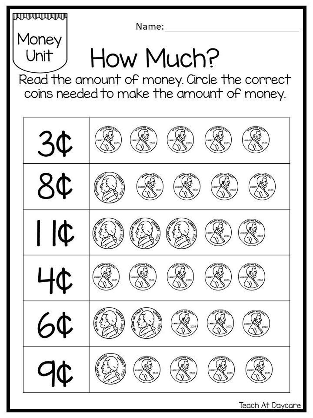 Money Worksheet For Kindergarten
