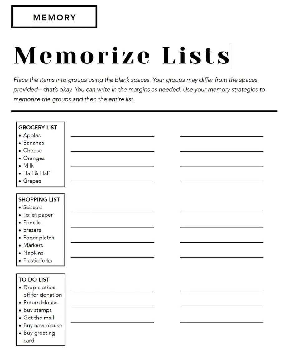 27 Functional Memory Tasks For Adults Speech Therapy Free Printable