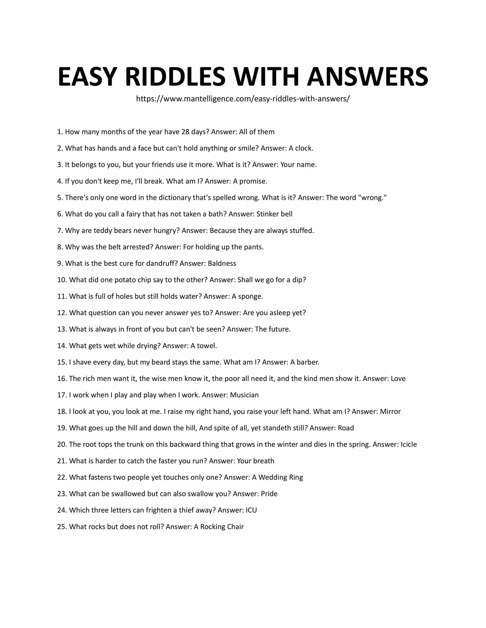 easy riddles worksheets printable