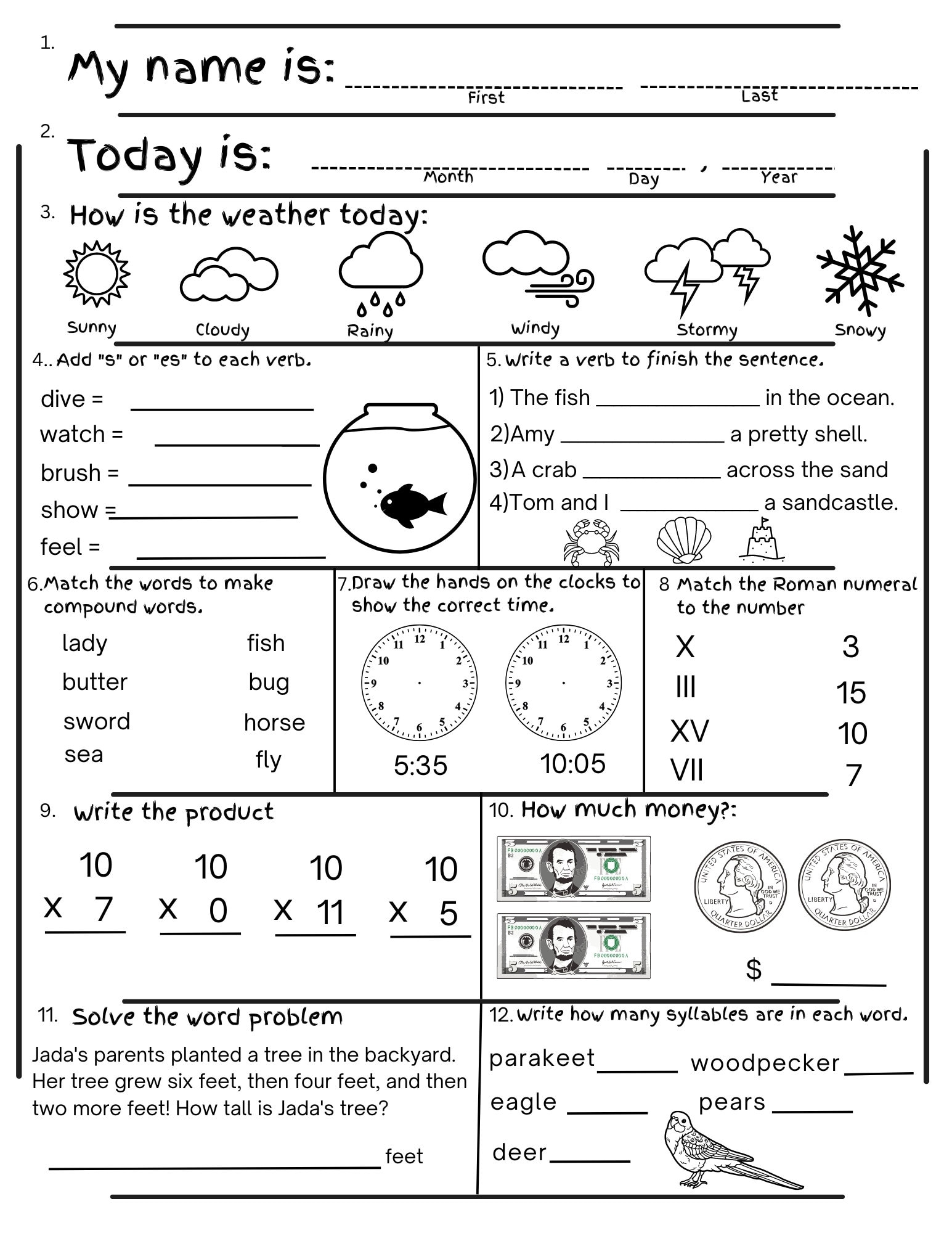 Worksheets For 2nd Graders Printable