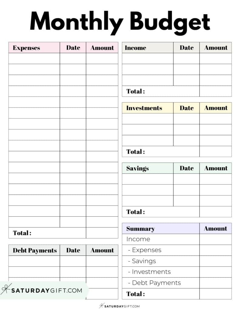 Free Monthly Budget Worksheet Printable
