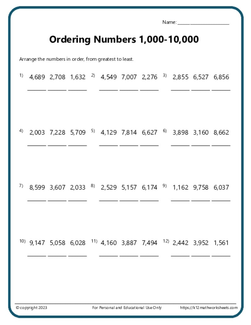 3rd Grade Comparing And Ordering Numbers 3rd Grade Comparing And Ordering Numbers