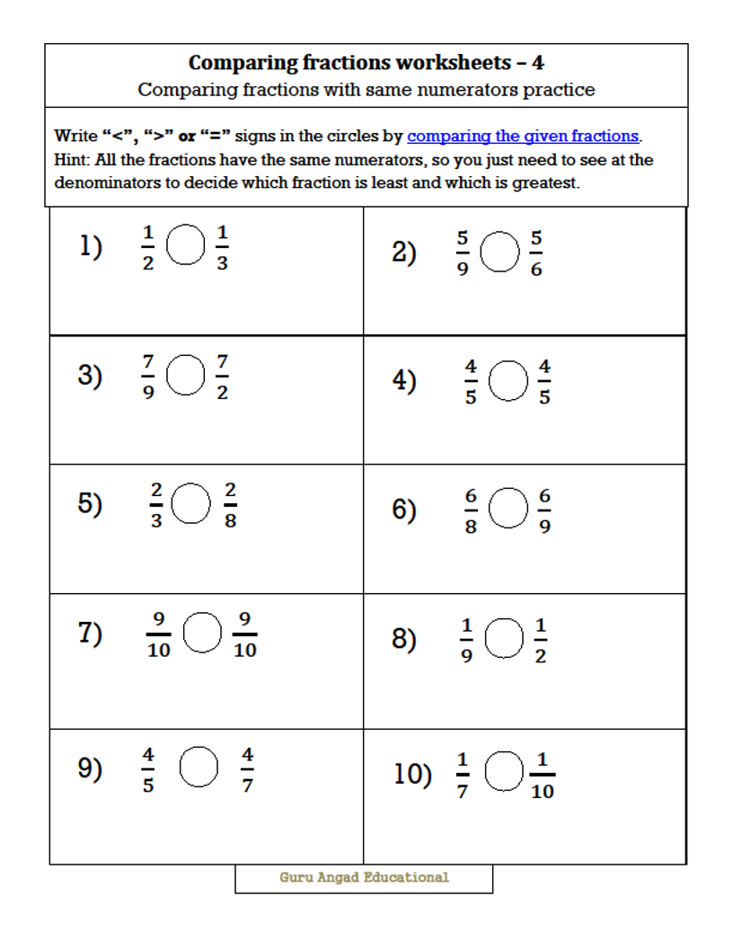3RD GRADE MATH COMPARING FRACTIONS WITH SAME NUMERATORS BUT DIFFERENT DENOMINATORS Steemit