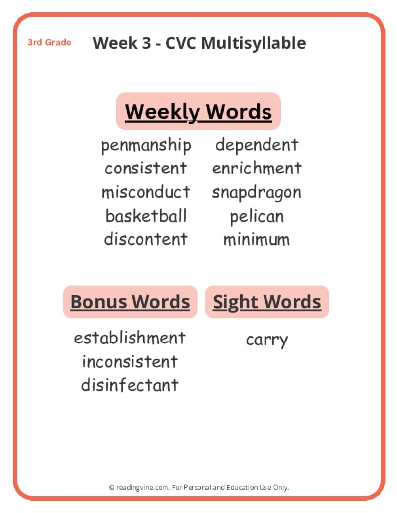 Grade 3 Spelling Words