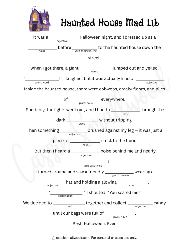 5 FUN Halloween Mad Libs FREE Printable Cassie Smallwood 5 FUN Halloween Mad Libs FREE Printable Cassie Smallwood