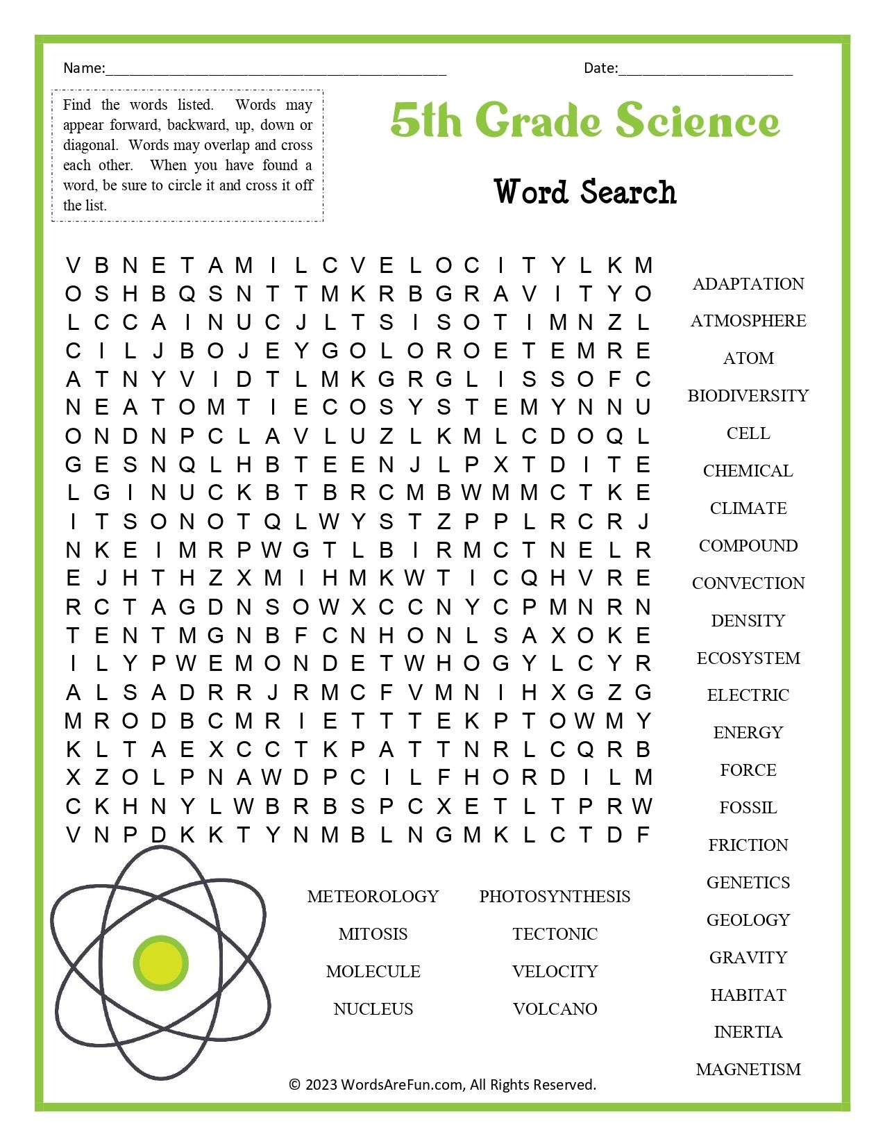 word search science word search science