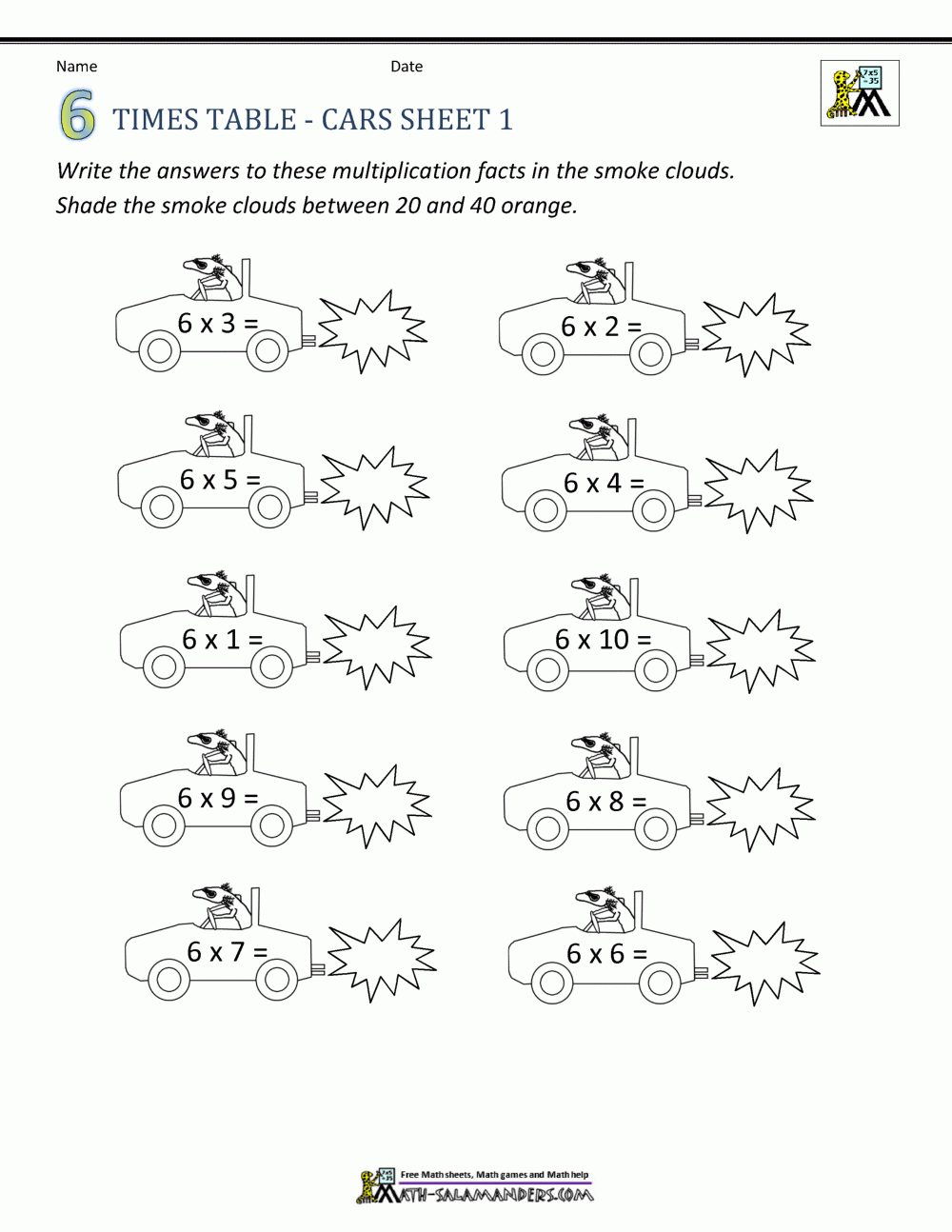 multiply by 6 worksheet