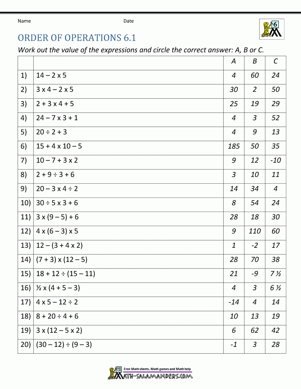 order of operations pdf worksheet order of operations pdf worksheet