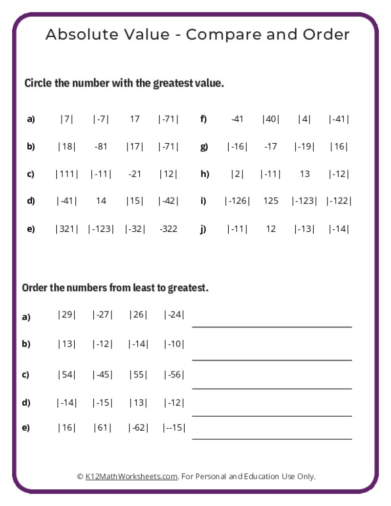 7th Grade Math Worksheets