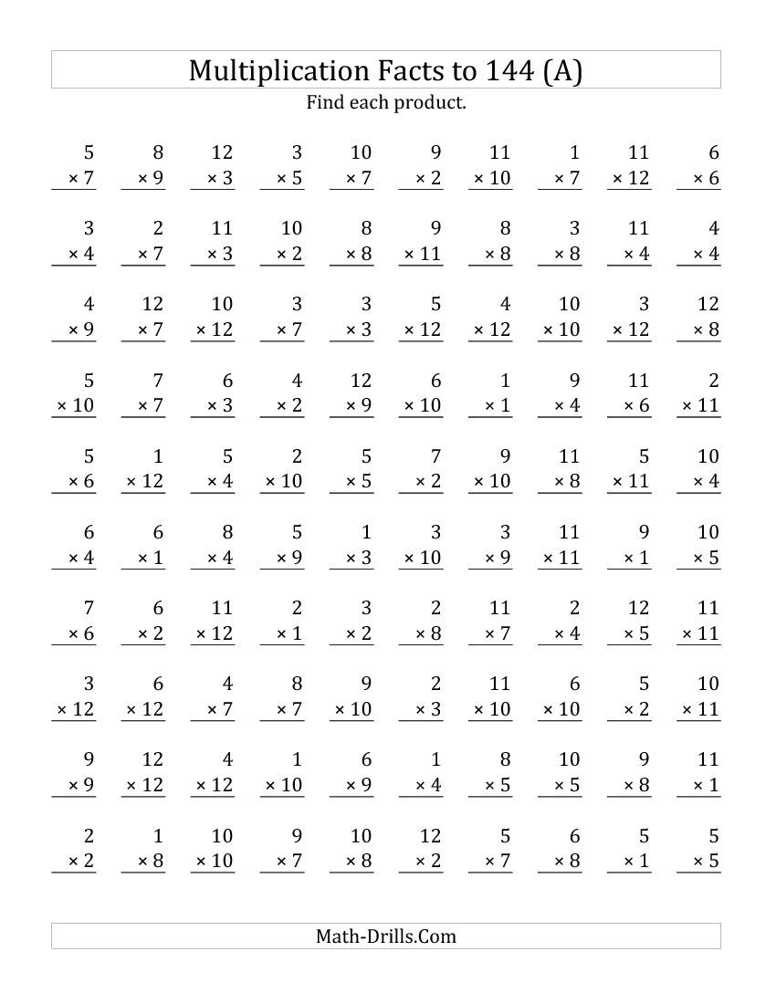 Multiplication Facts Worksheets Printable