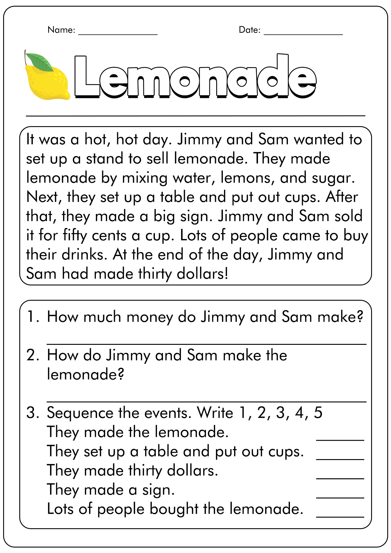 Free Printable Reading Worksheets For 1st Grade