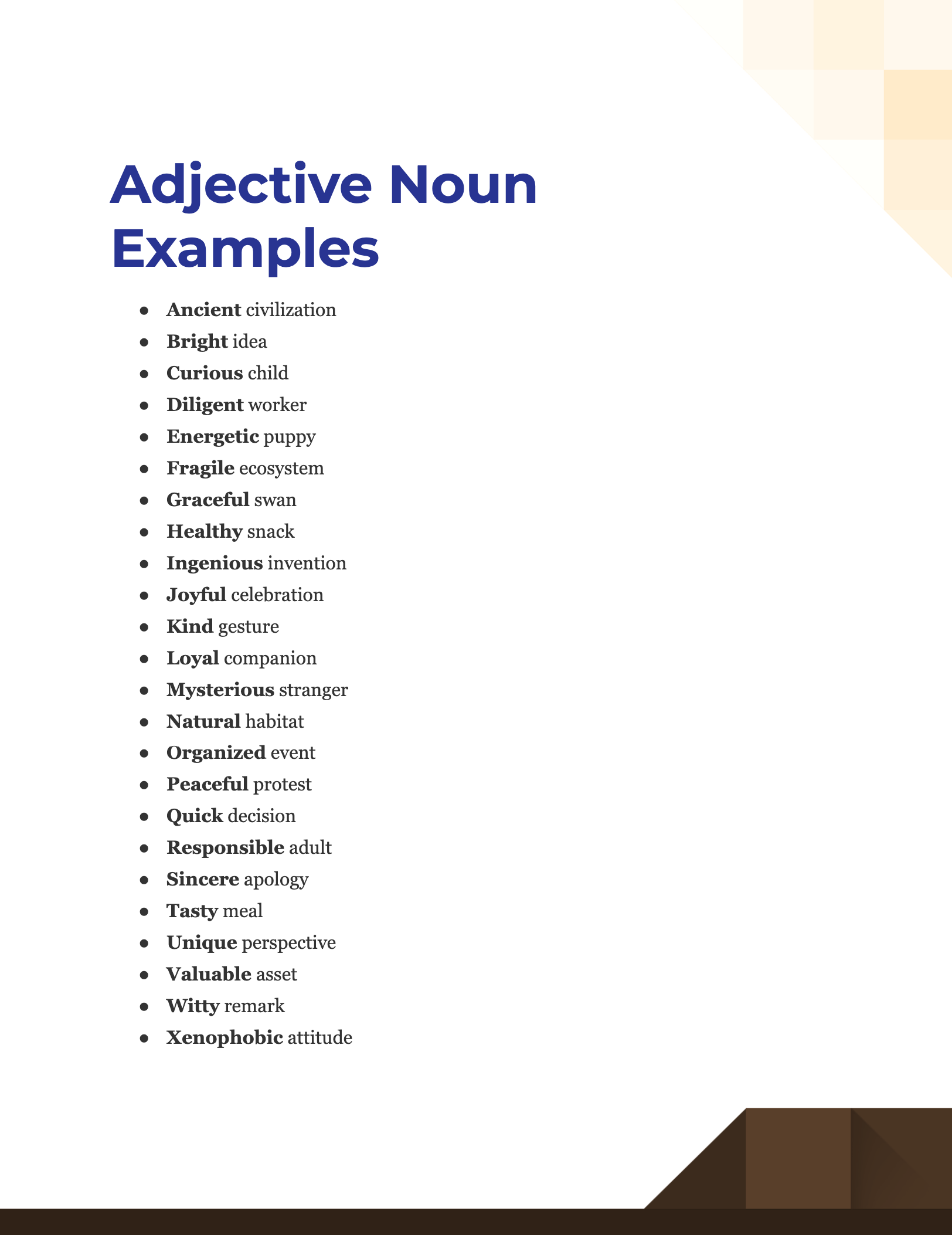 99 Adjective Noun Examples
