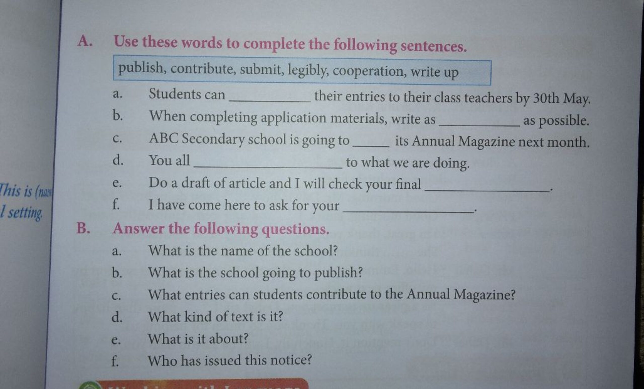 A Use These Words To Complete The Following Sentences A Publish Contr A Use These Words To Complete The Following Sentences A Publish Contr