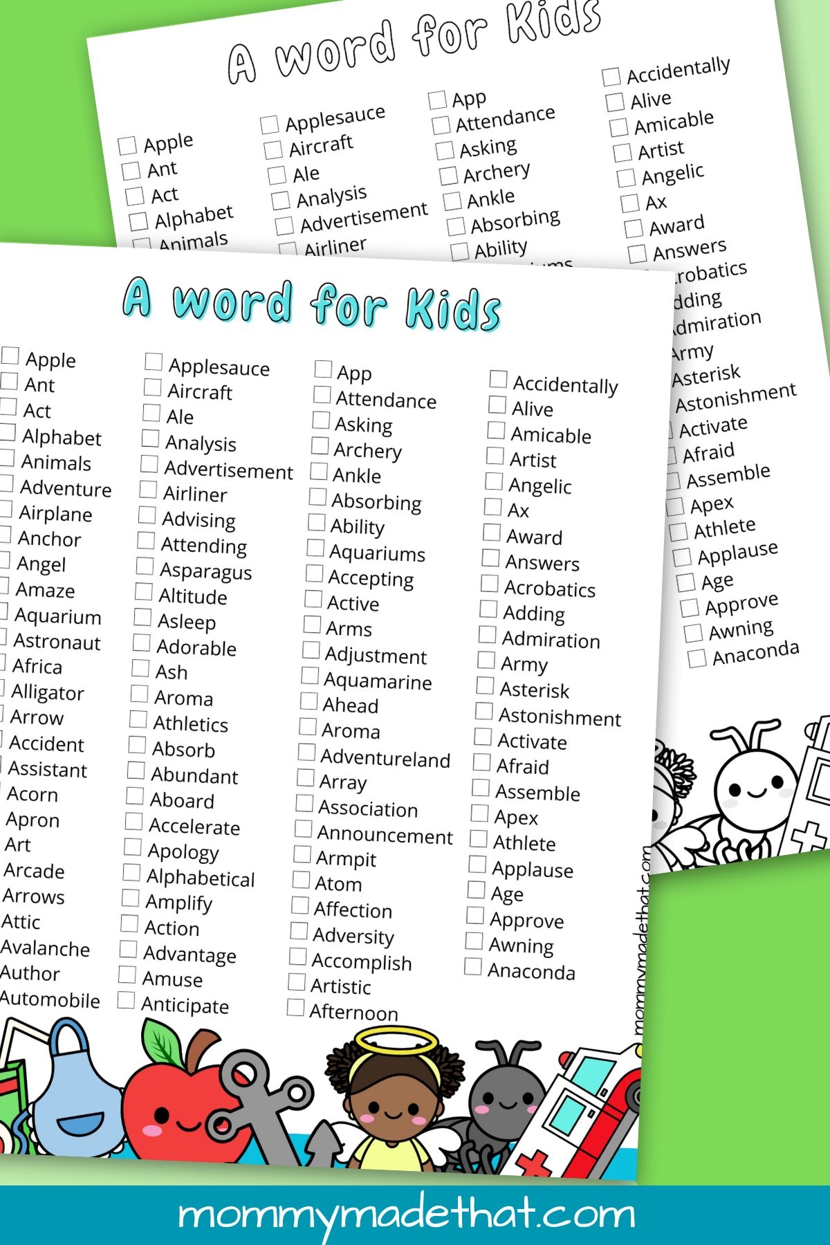 A Words For Kids Words That Begin With Letter A 