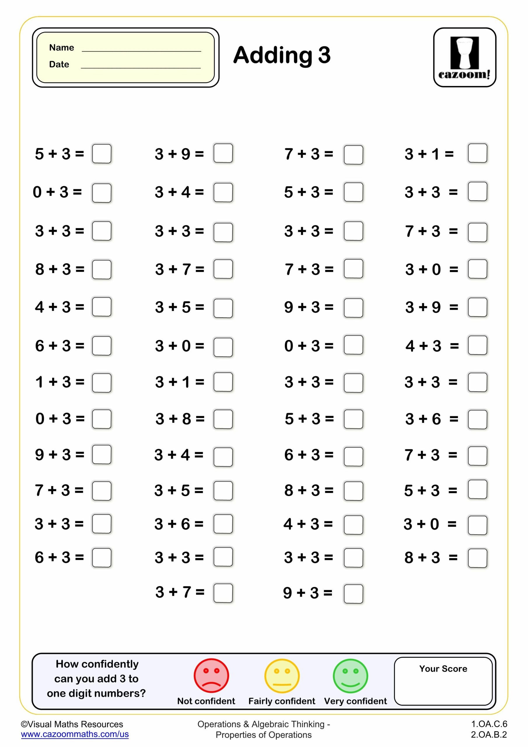 Adding 1 Drills Worksheet 50 Questions PDF Printable Addition Worksheets Cazoom Math