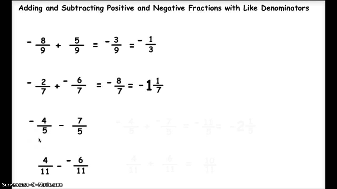 Adding And Subtracting Positive And Negative Fractions 1 YouTube Adding And Subtracting Positive And Negative Fractions 1 YouTube