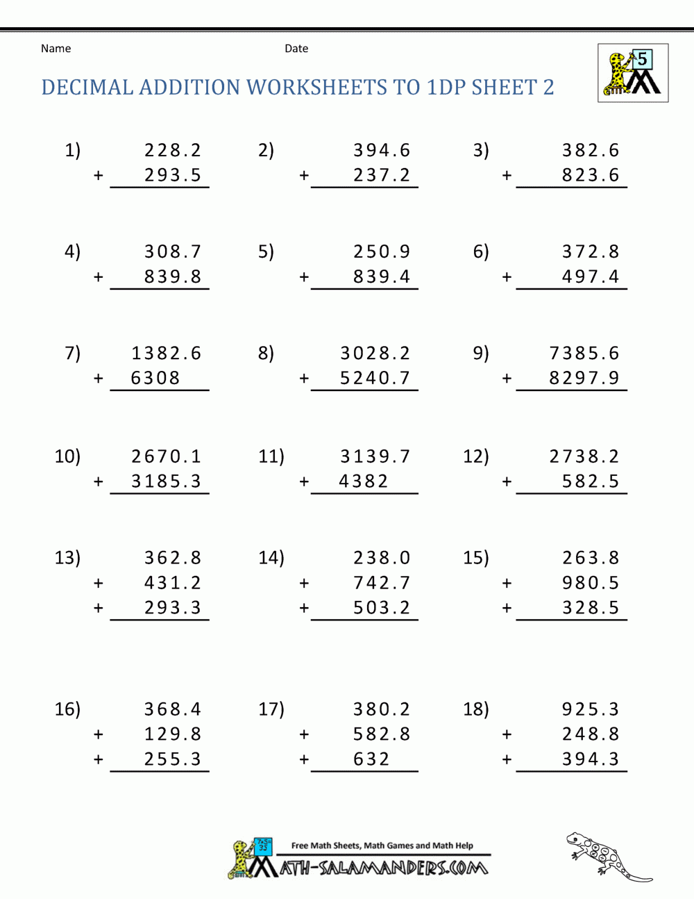 Decimal Worksheets For 5th Graders