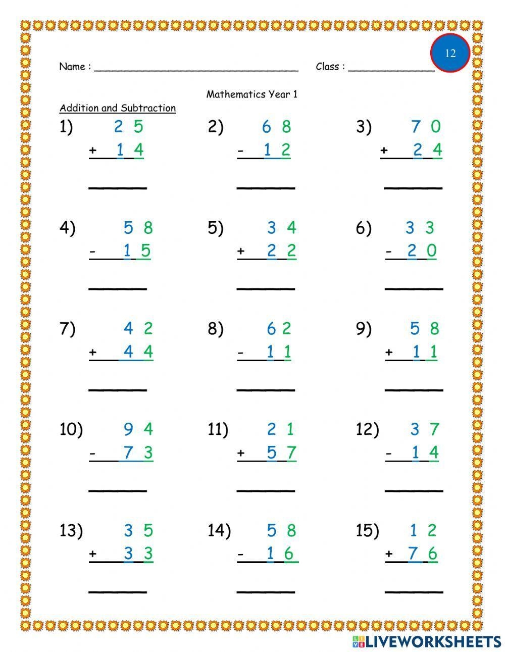 Addition And Subtraction Interactive Worksheet For Year 1 Live Worksheets Library Addition And Subtraction Interactive Worksheet For Year 1 Live Worksheets Library