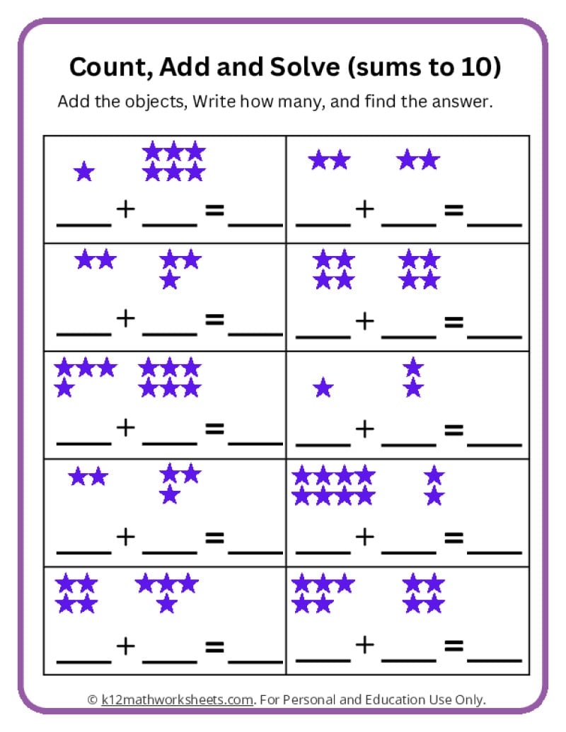 Addition Worksheets For Preschool