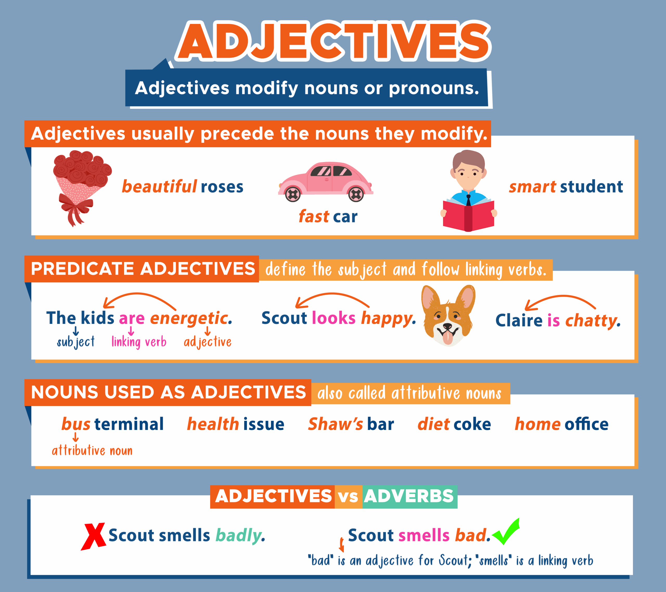 Adjectives Modifying Nouns Pronouns Curvebreakers