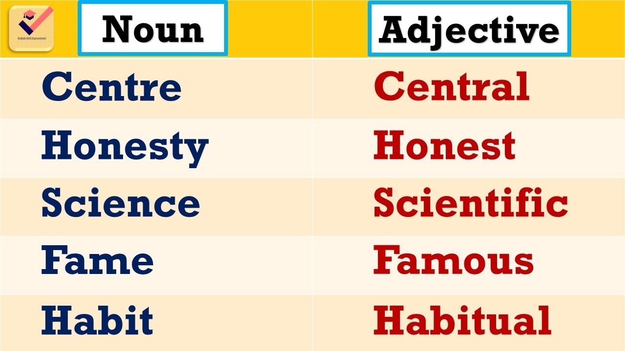 Adjectives Nouns 300 Most Important Noun And Adjective Words Formation Of Adjective From Noun YouTube