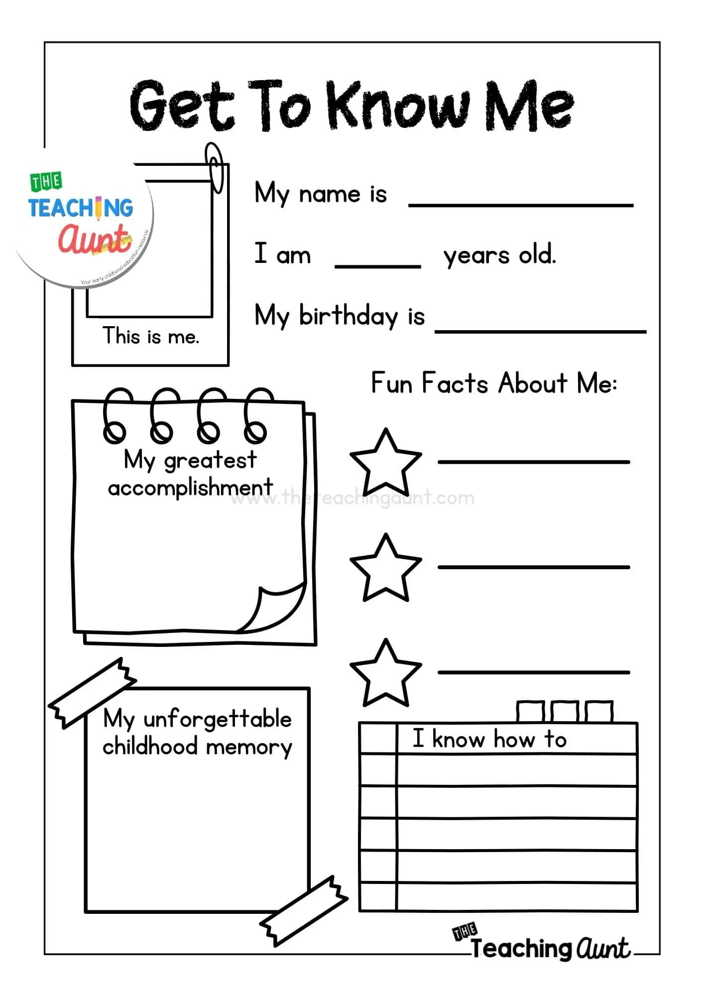 all about me printable worksheet