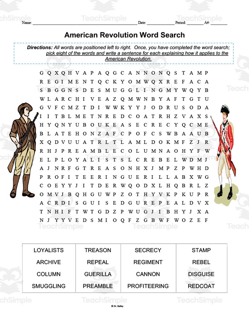 American Revolution Word Search By Teach Simple