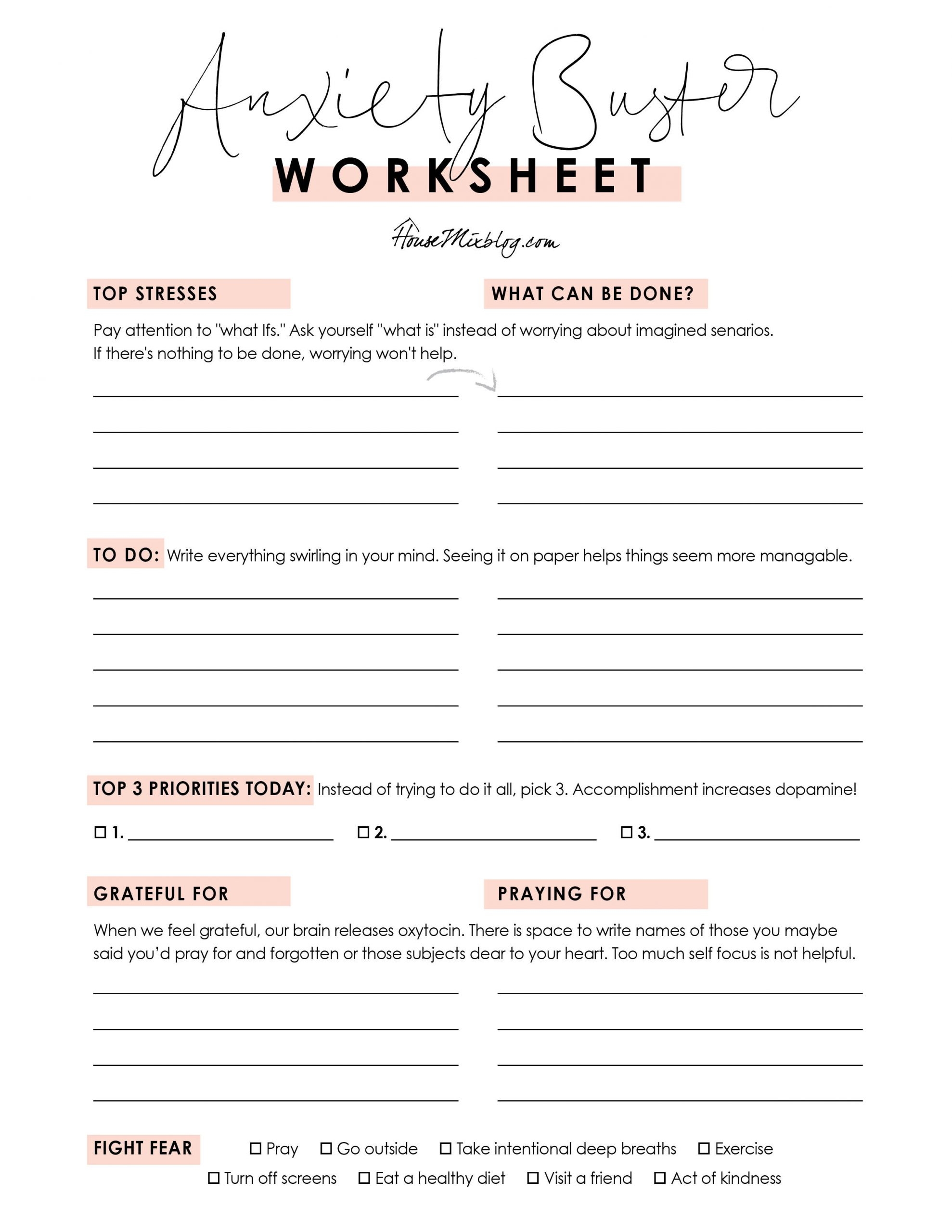 Free Printable Anxiety Worksheets Pdf