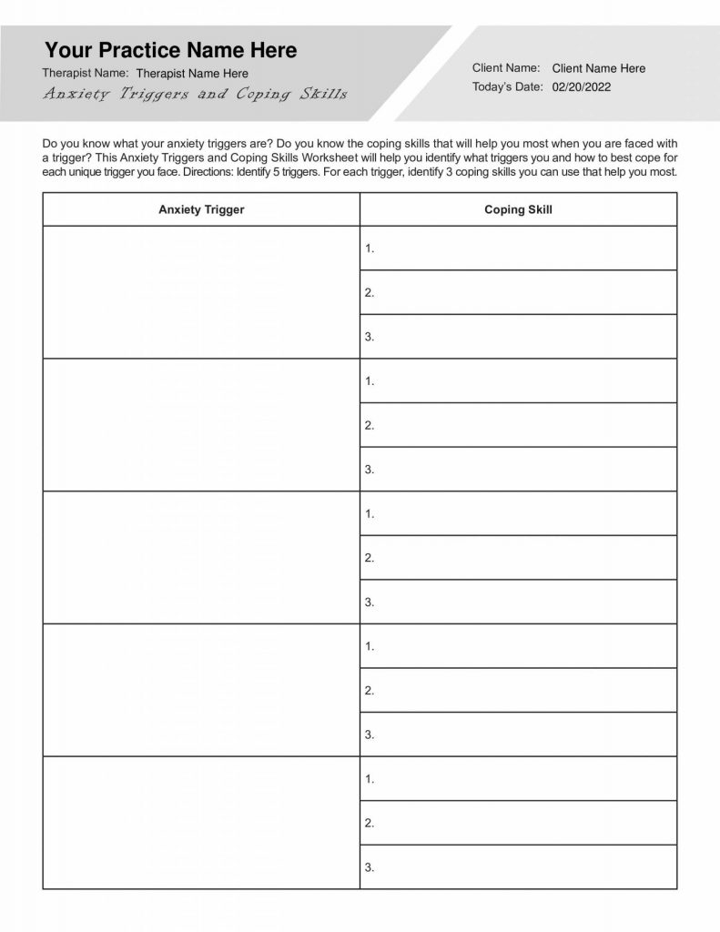 free printable anxiety worksheets for adults