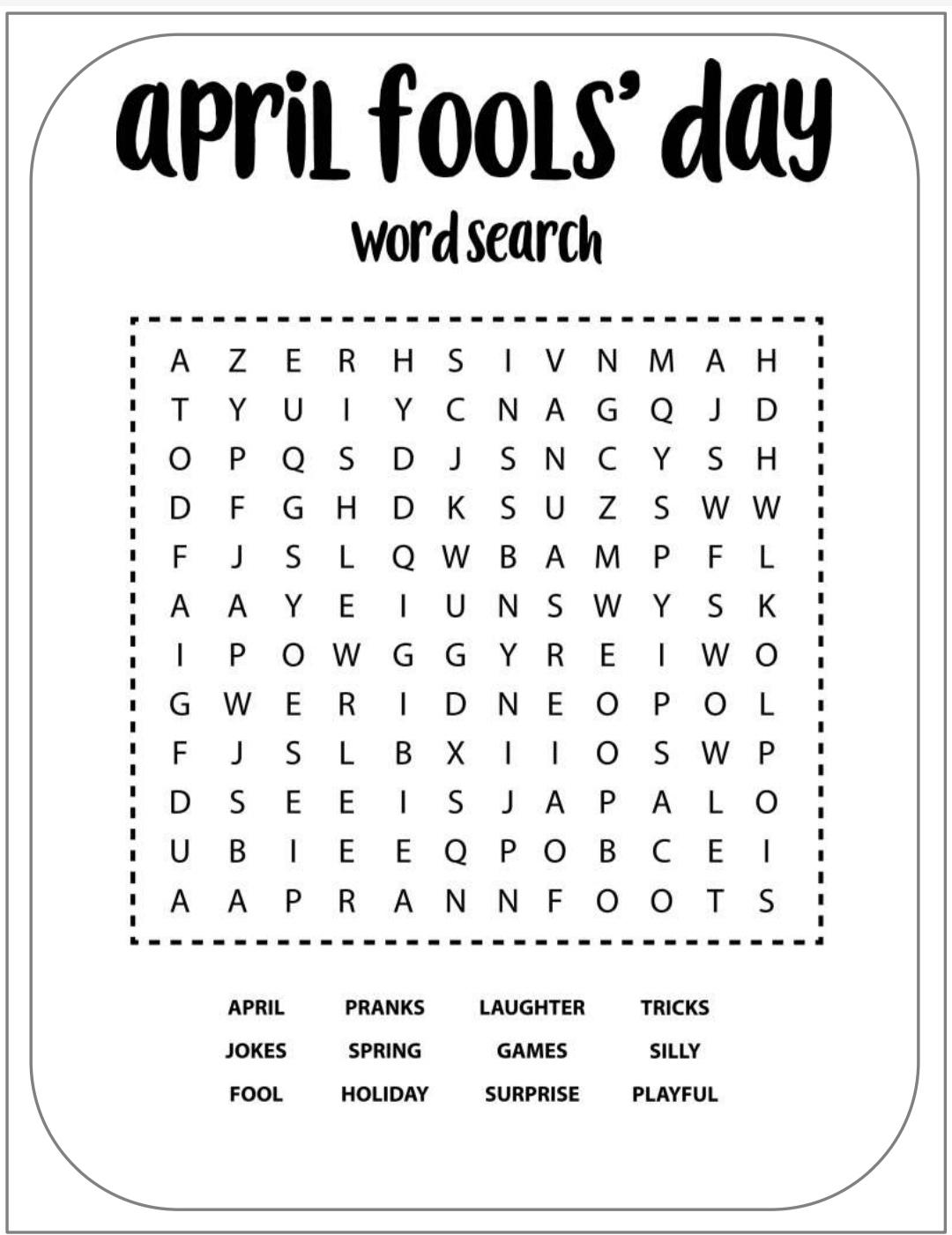 April Fools Word Search