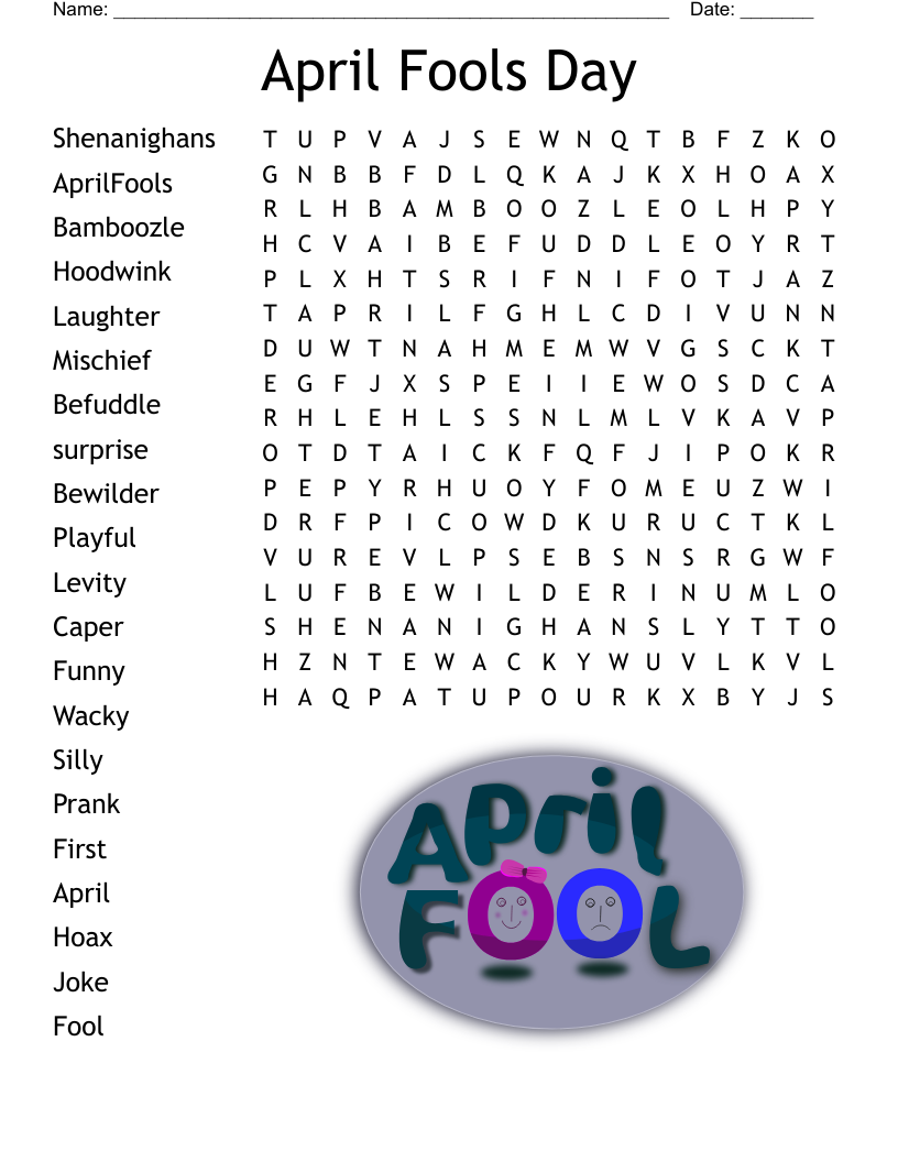 April Fools Day Word Search WordMint April Fools Day Word Search WordMint