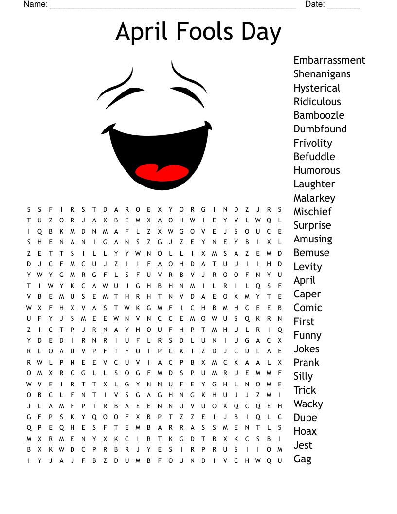 April Fools Day Word Search WordMint April Fools Day Word Search WordMint