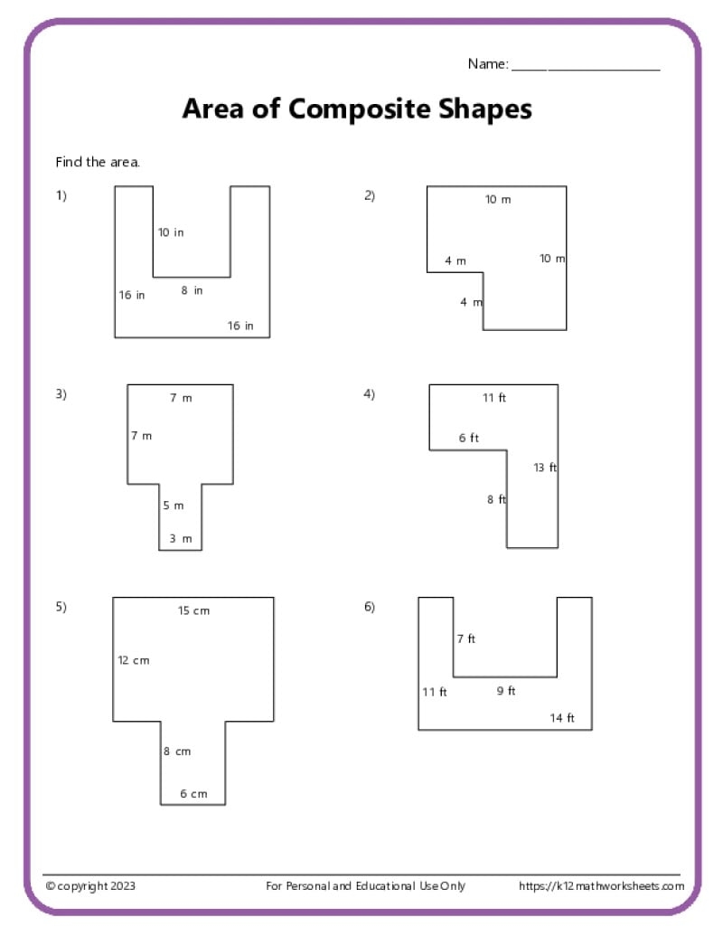 Area Of Composite Shapes Worksheet