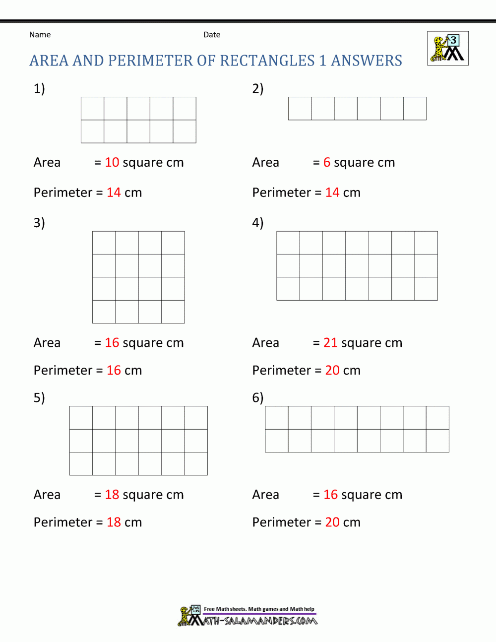 Area And Perimeter Of Rectangle