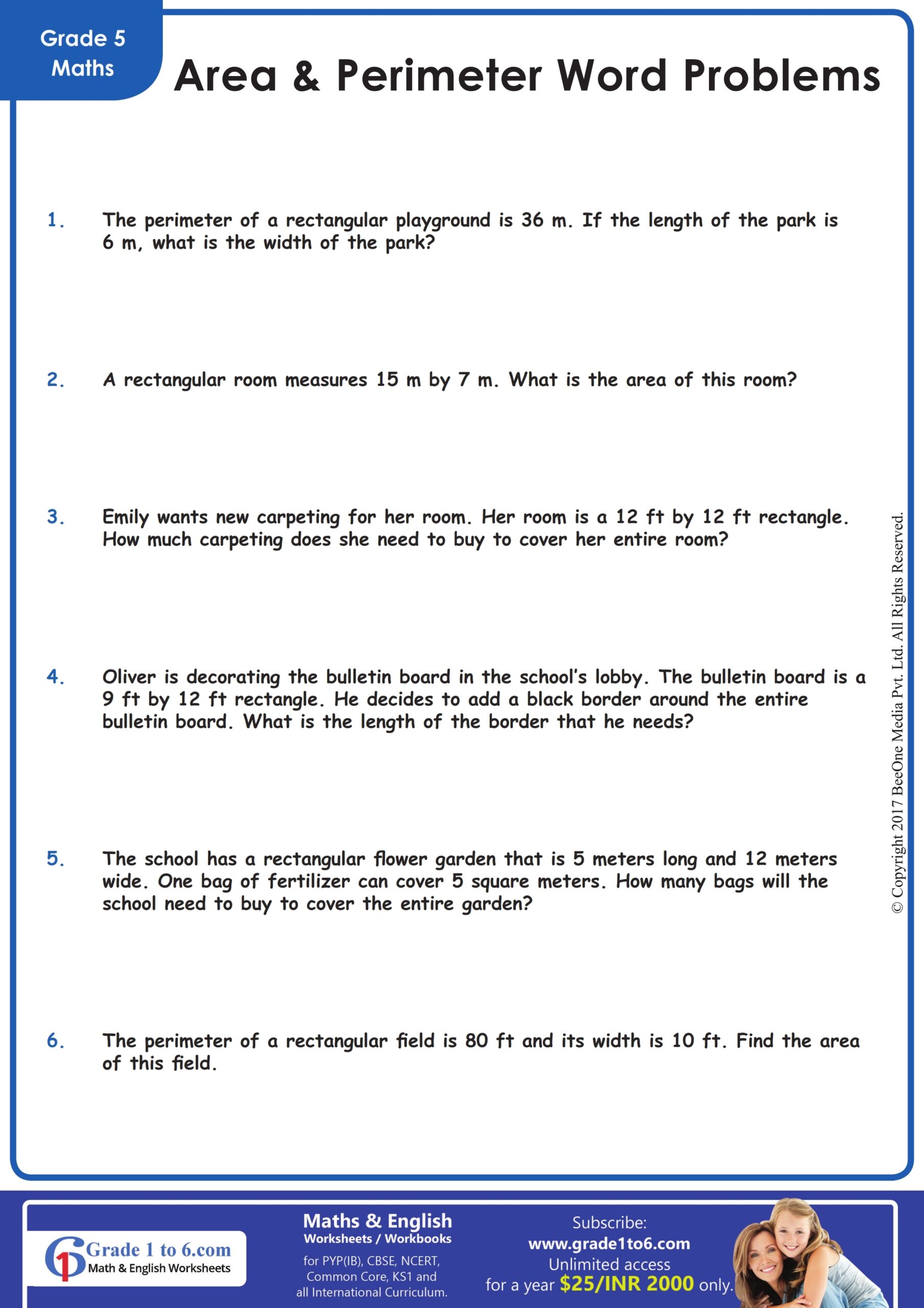 5th Grade Area And Perimeter Worksheets