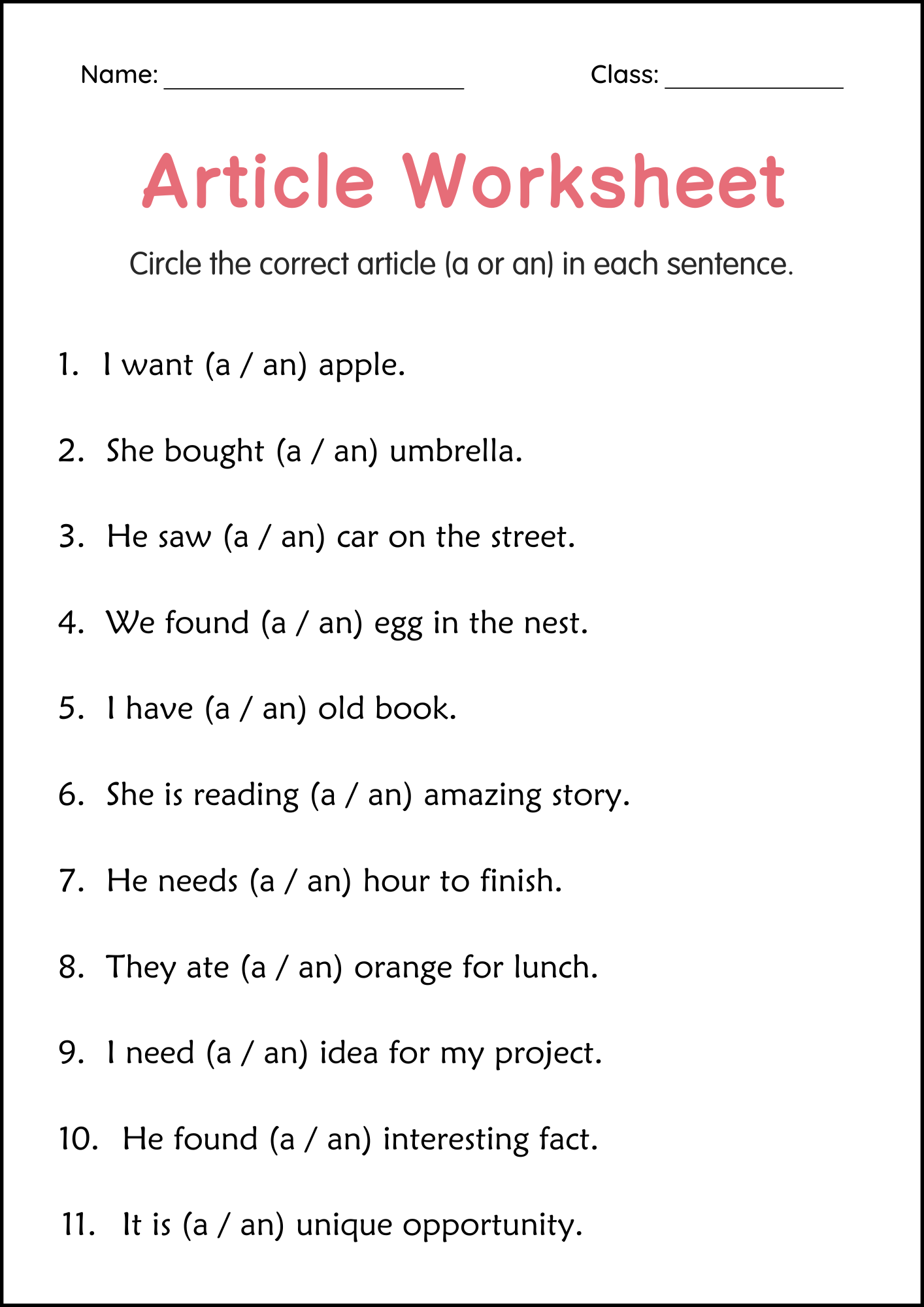 Articles A And An Grammar Worksheets For Grade 1 2 3 Made By Teachers