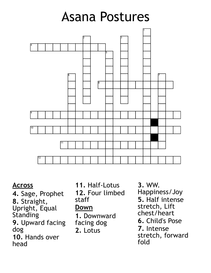 Yoga Postures Crossword