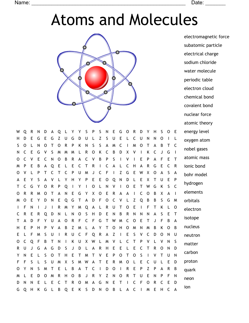 Atoms And Molecules Word Search WordMint Atoms And Molecules Word Search WordMint