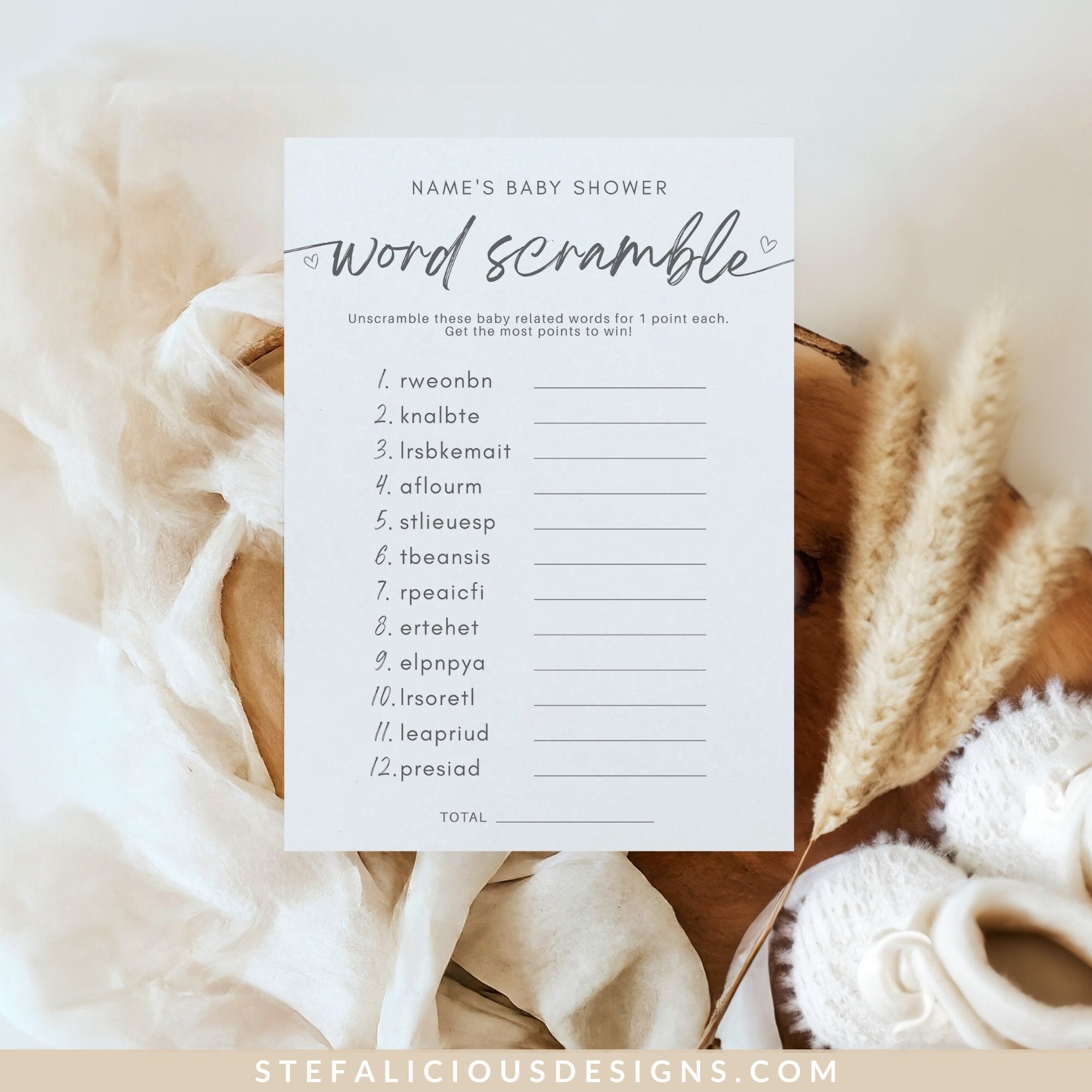 Baby Shower Word Scramble With Answer Key Minimalist Baby Shower Game Baby Shower Word Puzzle Editable Gender Neutral Game Custom Colors Etsy