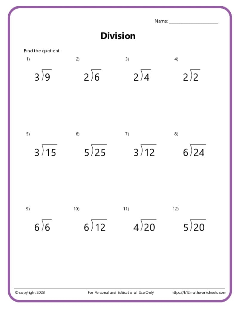 Basic Division Worksheets Basic Division Worksheets
